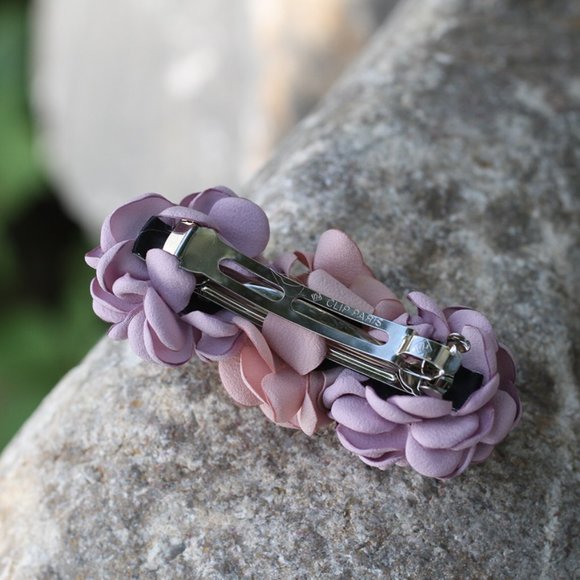 Handmade Satin Pink Rose Flower Lavender Beautiful Hair Barrette Clip for Her - Picture 10 of 11